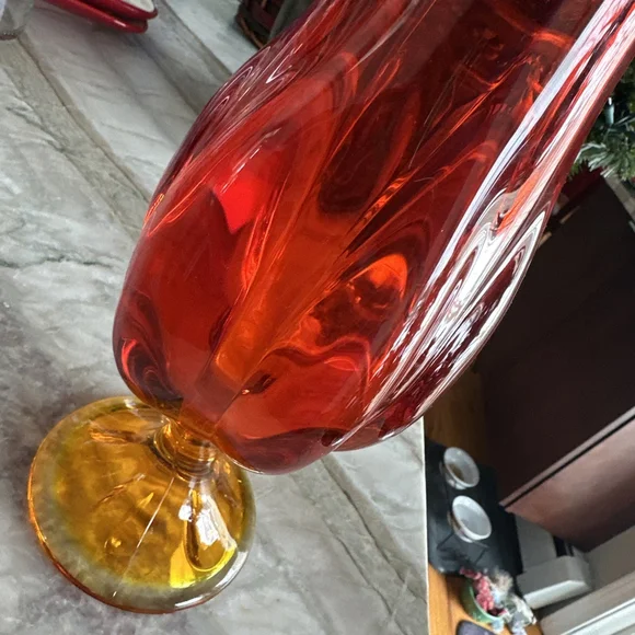 Vintage VIKING ORANGE Persimmon 6 Petal Long HEAVY PEDESTAL SWUNG VASE 18.5” - Picture 10 of 11